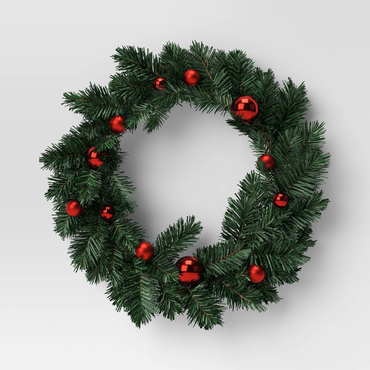 20" Pine Bough with Red Ornaments Artificial Christmas Wreath Green - Wondershop™ | Target