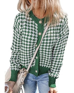 Dokotoo Cardigan Sweaters for Women V Neck Button Down Long Sleeve Plaid Knit Cardigans Sweater T... | Amazon (US)