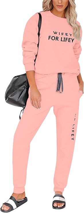 Uniexcosm Women's Two Piece Outfit Long Sleeve Tops and Sweatpants Jogger Set with Pockets | Amazon (US)