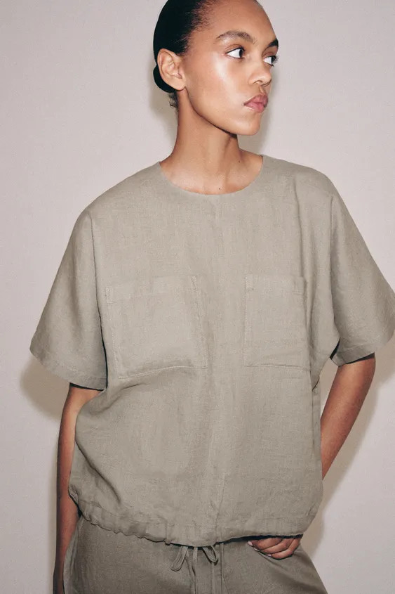 HAUT 100 % LIN \u00c0 CORDONS ZW COLLECTION | Zara FR