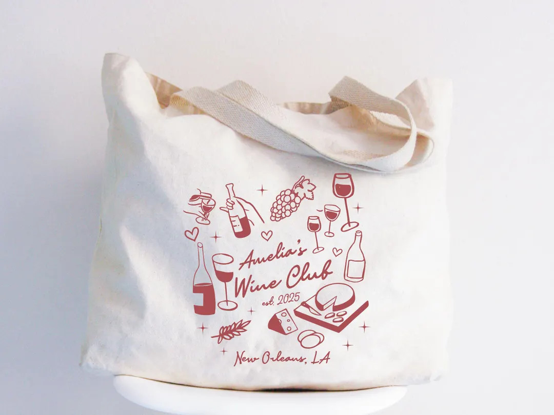 Custom Wine Club Bachelorette Canvas Bag, Winery Bridal Shower Bag, Cocktail Bachelorette, Vino B... | Etsy (US)