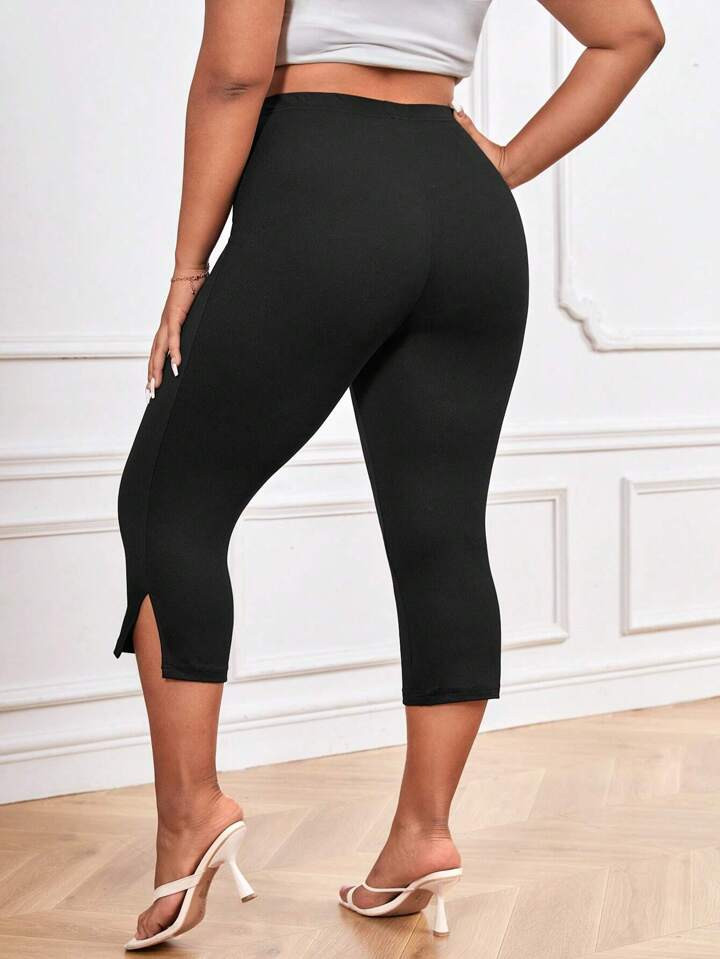 SHEIN Essnce Plus Split Hem Capri Leggings | SHEIN