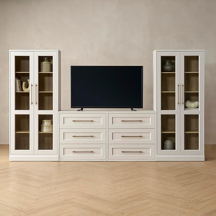 Mopio Blake 4 Piece Entertainment Center with Storage, Modern Farmhouse Wall Unit Dresser TV Stan... | Amazon (US)