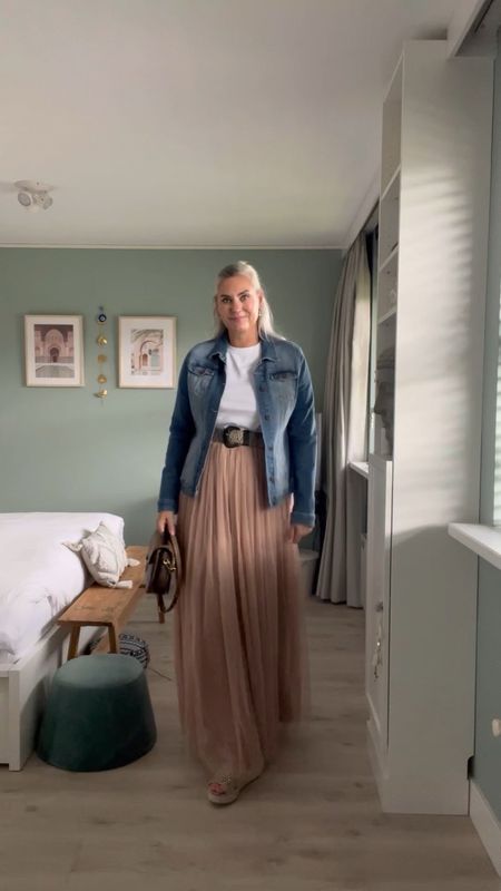 30 days of summer outfits. A tall taupe tile maxi skirt paired with the best white t-shirt (supima cotton), wedge sandals, a woven belt and a tall denim jacket (super old). Zadig and Voltaire perfume and Louis Vuitton Pochette Métis reverse bag. 

#LTKstyletip #LTKSeasonal #LTKeurope
