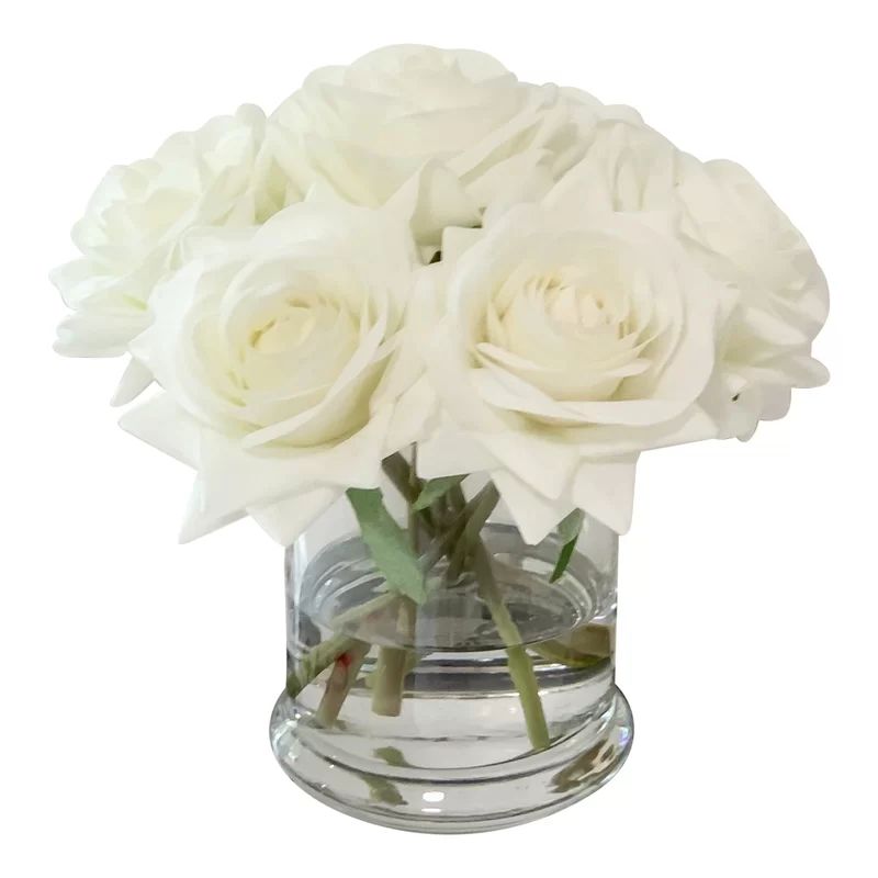 Real Touch Roses Floral Arrangements in Glass Vase | Wayfair North America