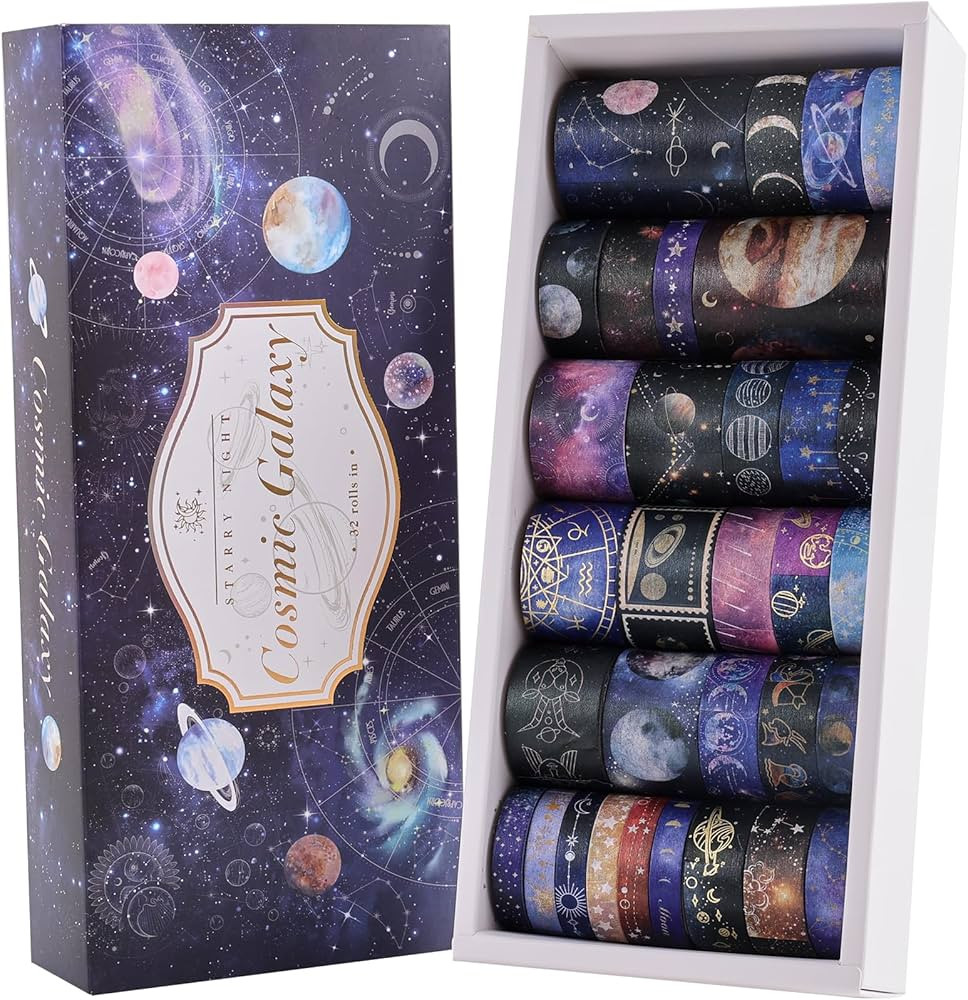 32 Rolls Washi Tape Set, Gold Foil Galaxy Decorative Masking Tape Constellation, Stars, Celestial... | Amazon (US)