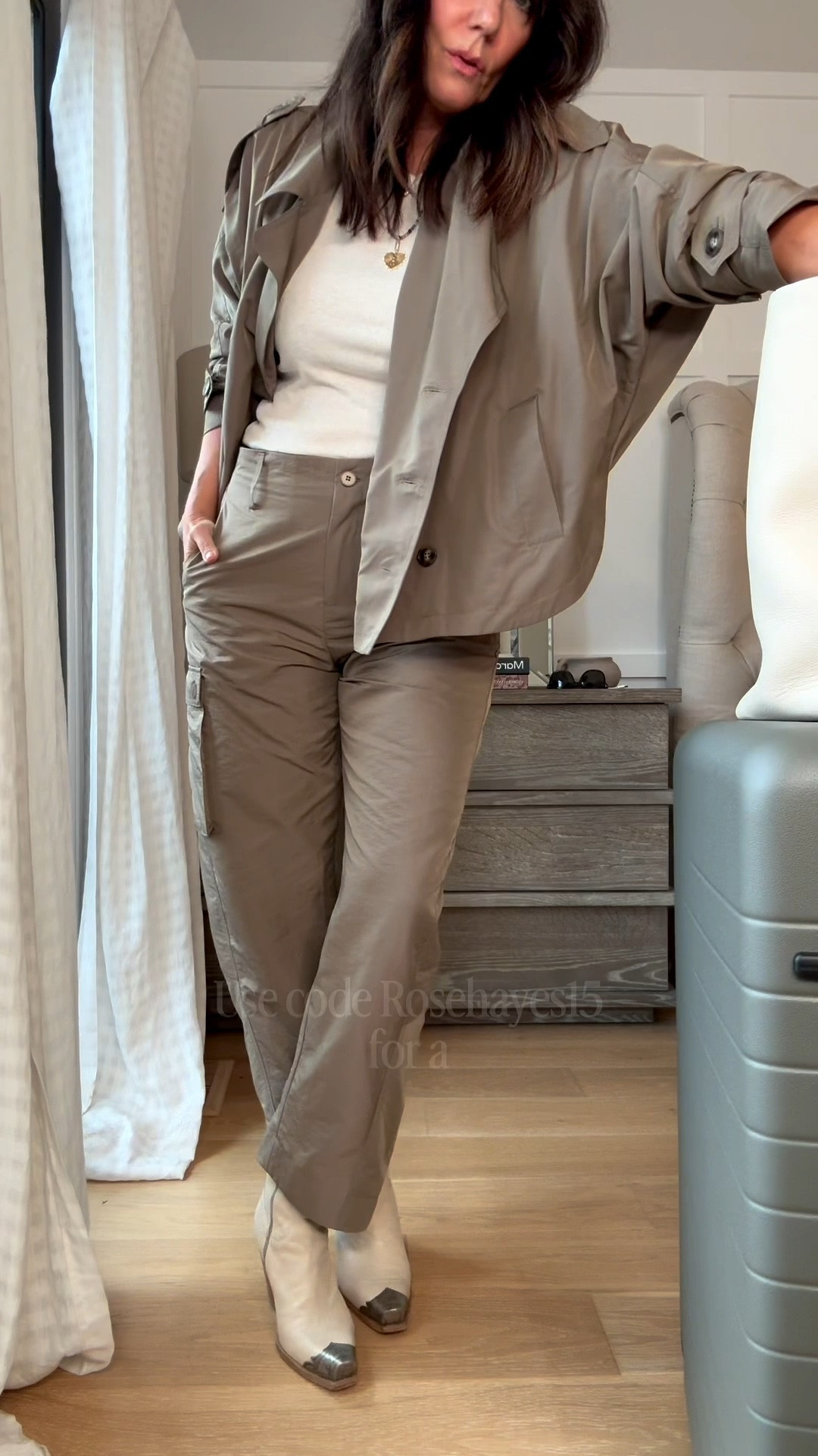 Uptown loose cargo pants, walnut and black leather orb matching shirt/jacket so good! Fabric is light weight and almost feels like taffeta!
I’m wearing size8 in the pants and small in the jacket - love this set ❤️ I’ve linked the walnut so just tap and close black if you prefer the black😚 or get both! Love @Ruti

#LTKTravel #LTKWorkwear #LTKmomlife