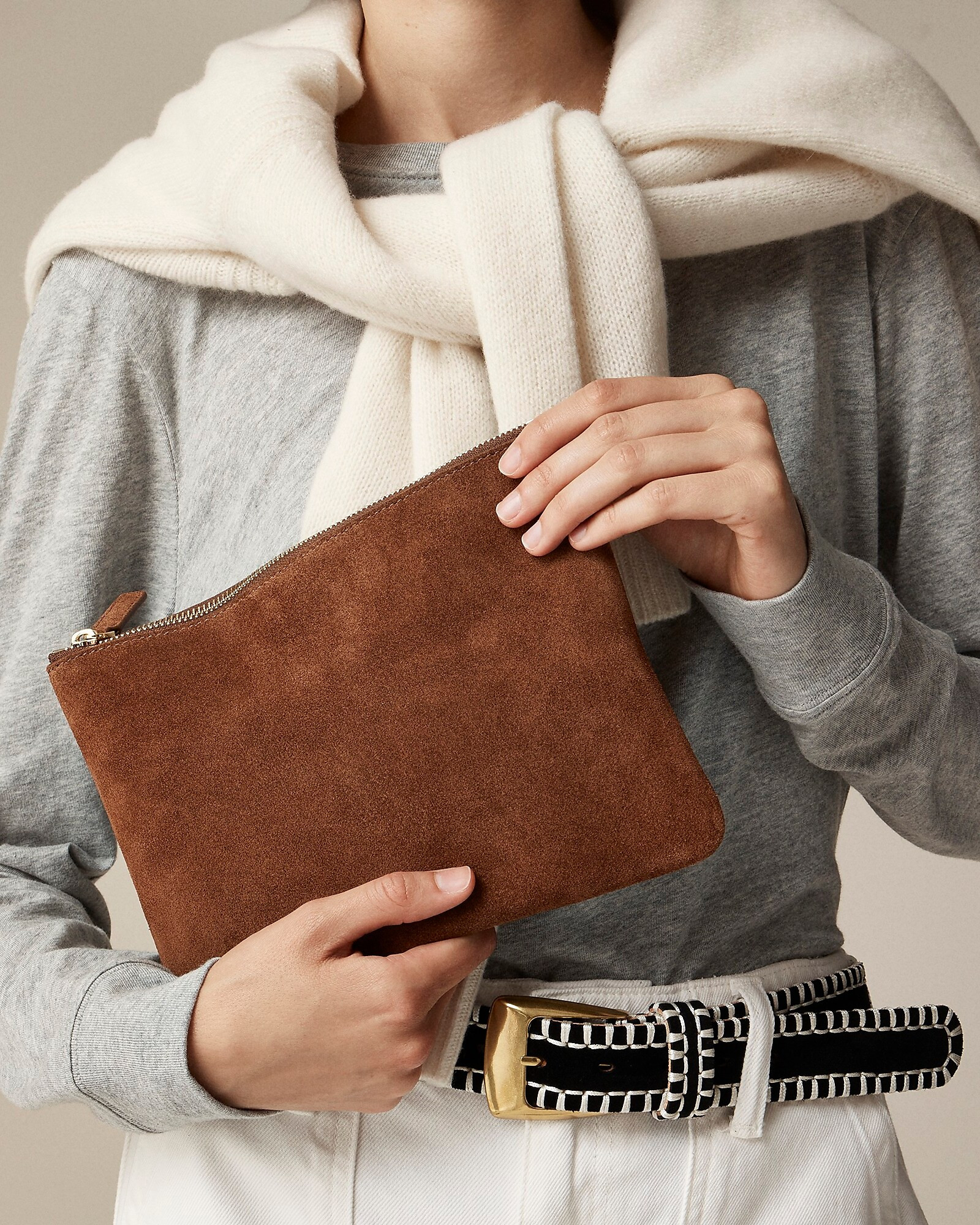 Berkeley zipper pouch in leather and suede | J. Crew US