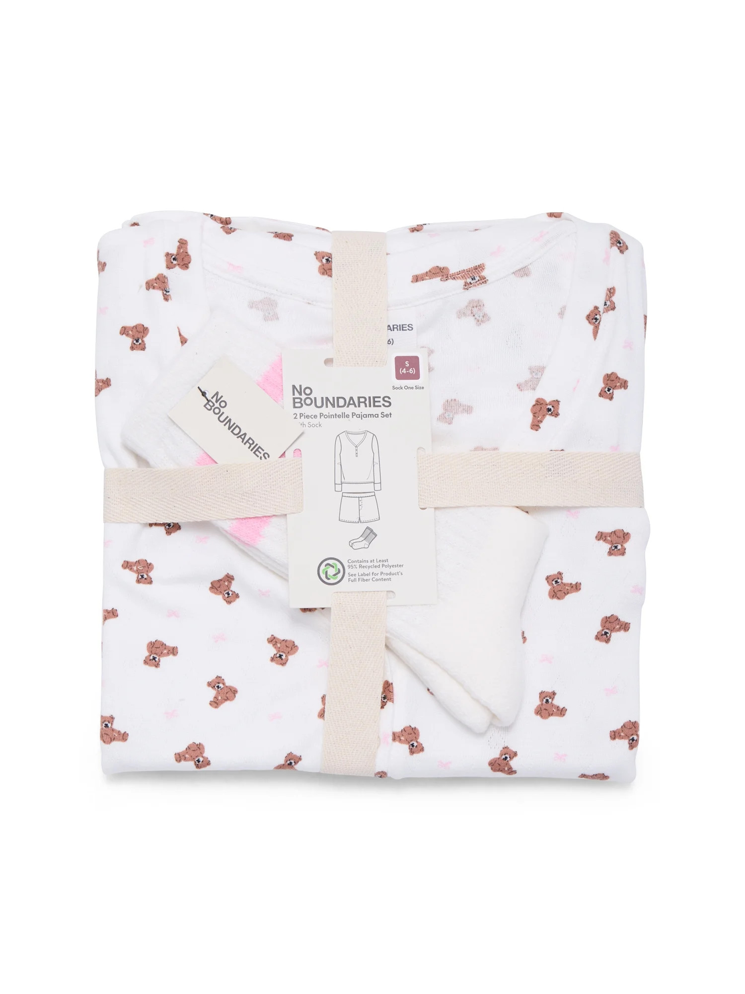 No Boundaries Giftable Long Sleeve Henley Sleep Top and Shorts Set with Socks, 3-Piece, Women’s | Walmart (US)