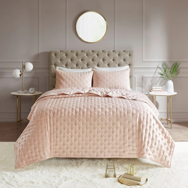 Madison Park Kellie Tufted Faux Velvet Reverse to Charmuse Coverlet Set 3-Color Option | Bed Bath & Beyond