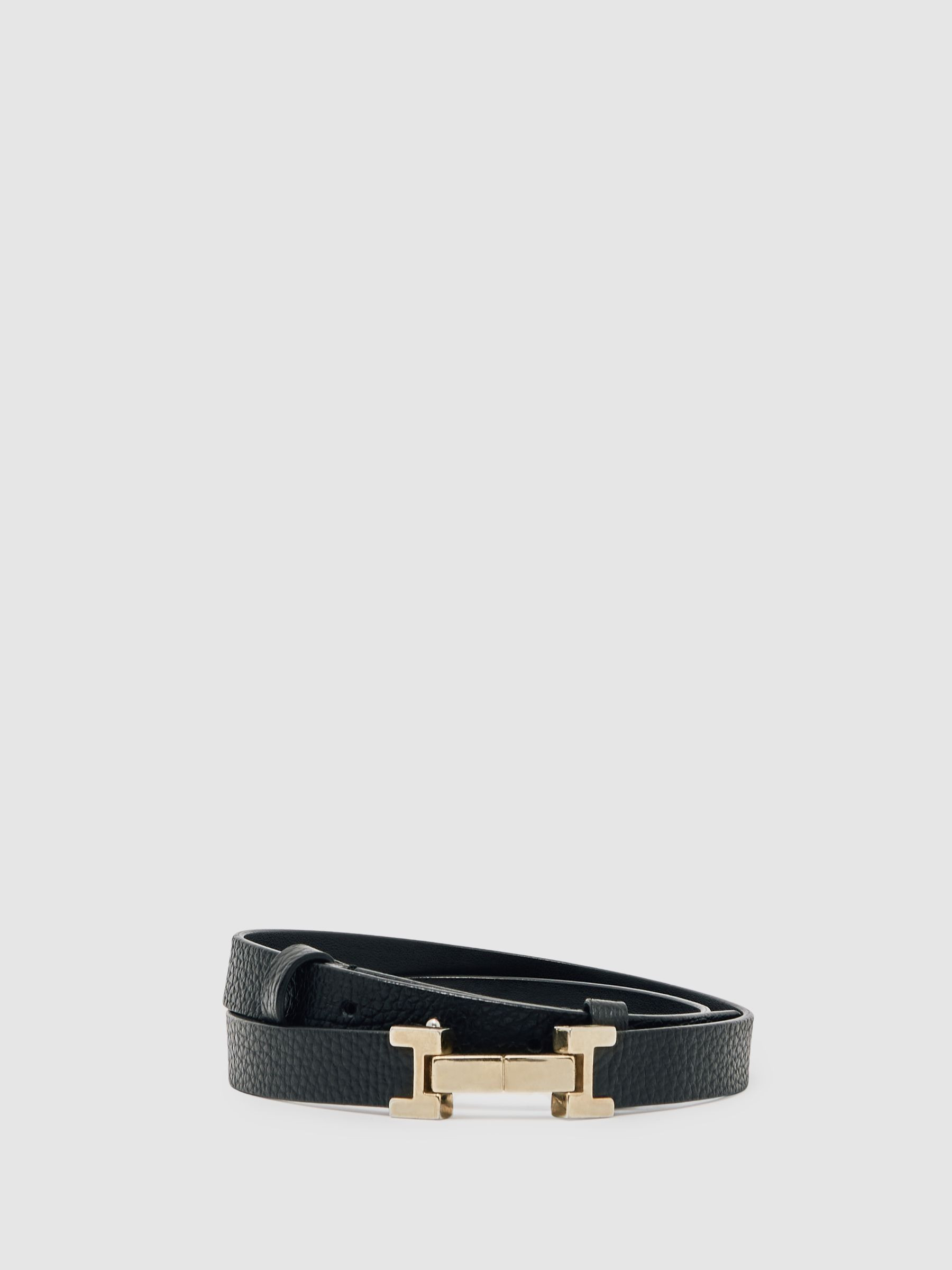 Leather Square Hinge Belt in Black | Reiss UK