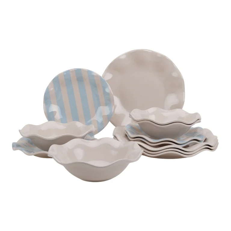 Just Feed Me by Jessie James Decker 12-Piece Bamboo-Melamine Scalloped Dinnerware Set | Walmart (US)