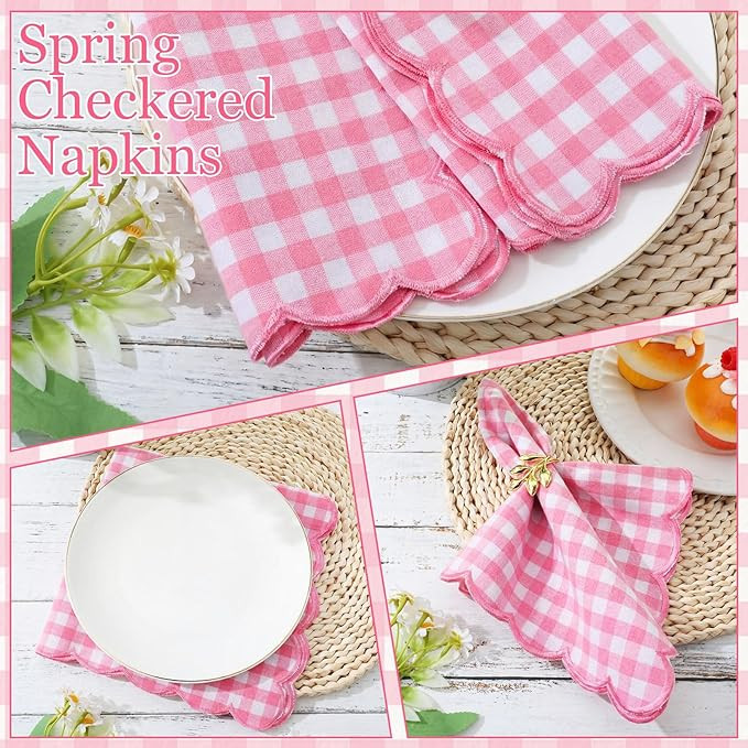 12 Pack Buffalo Plaid Cloth Napkins 18x18 Inch Spring Checkered Cloth Napkins Scalloped Soft Cott... | Amazon (US)