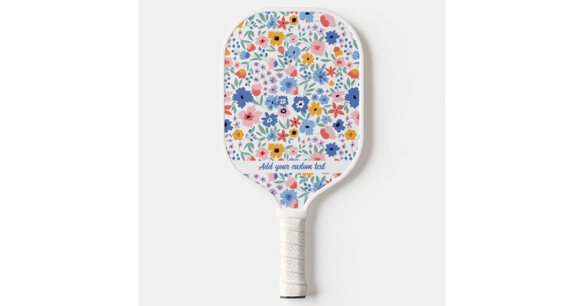 Colorful Pink Blue Garden Flowers Custom Text Name Pickleball Paddle | Zazzle | Zazzle