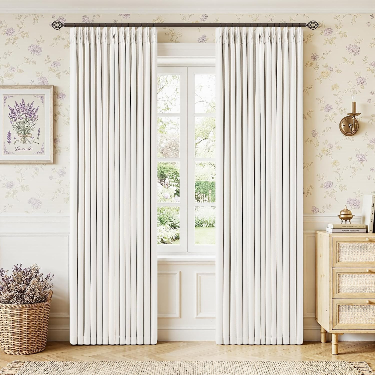 80 Inch Pinch Pleated Blackout Linen Bedroom Curtains Ivory White | Amazon (US)