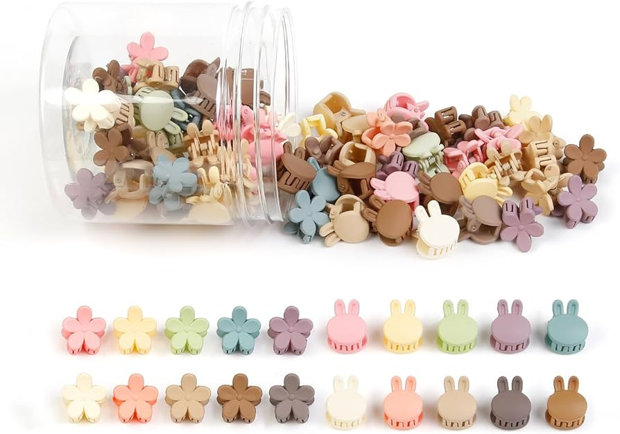 100Pcs Colorful Mini Flower Hair Clips Set, TEBIEKOY Small Hair Clips Mini Hair Claw Clip Bunny E... | Amazon (US)