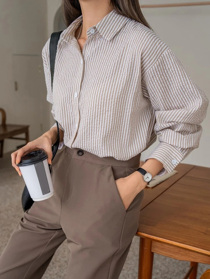 DAZY Camisa Listrado Vertical Ombro caído | SHEIN
