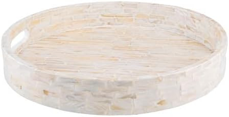 PEMAR 12.6” Decorative Round Serving Tray, Mother of Pearls Inlaid Coffee Table Tray w Insert H... | Amazon (US)