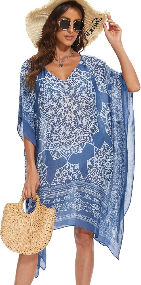 Moss Rose Women's Swimsuit Cover up Beach Kaftan for Bathing Suit with Floral Pattern | Amazon (US)