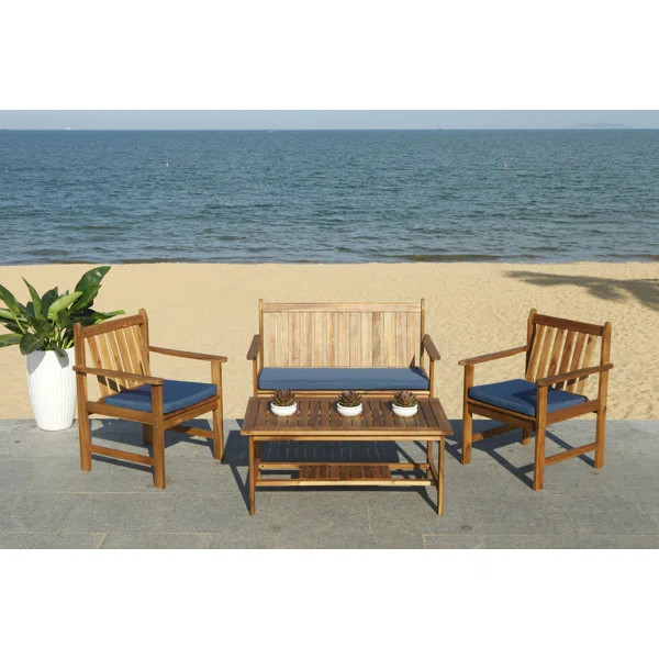 Joliet Solid Wood 4 - Person Seating Group with Cushions | Wayfair North America