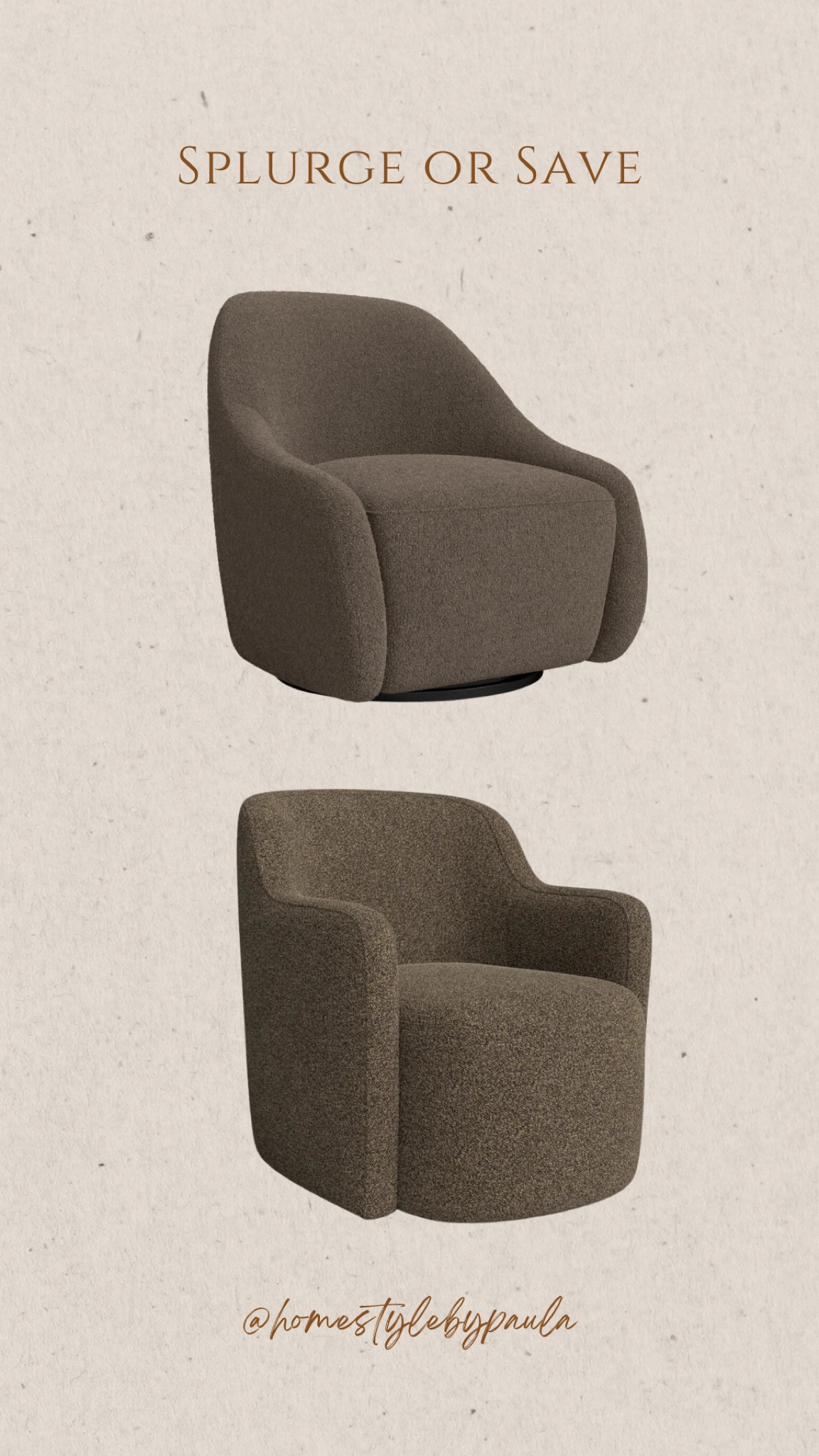 Splurge or save: accents chairs in the color of year. Beautiful swing brown chairs. Wayfair, Target finds  

#LTKU #LTKHome #LTKSaleAlert