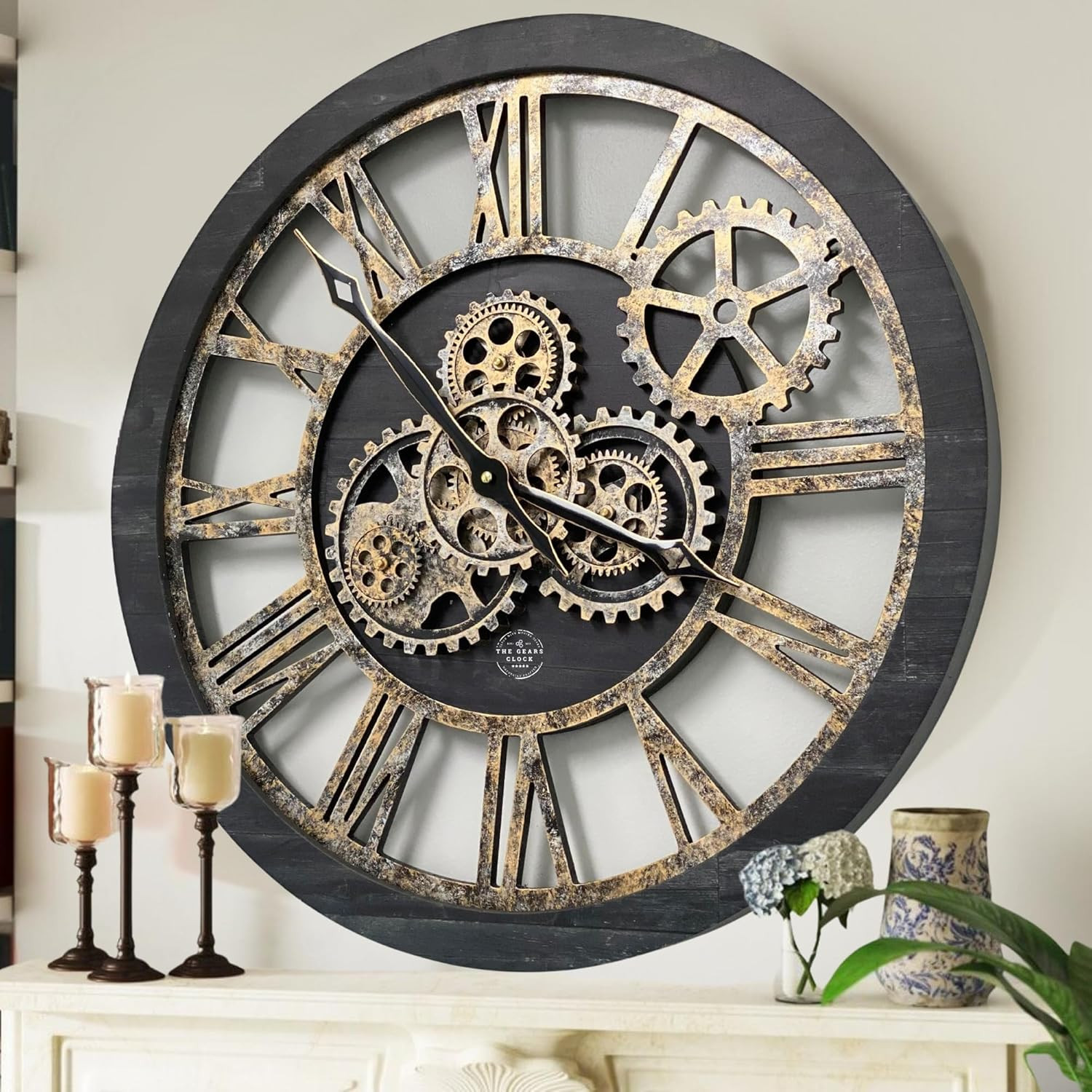 The Gears Clock The Original Real Moving Gear Wall Clock Vintage Industrial Oversized Rustic Farm... | Amazon (US)