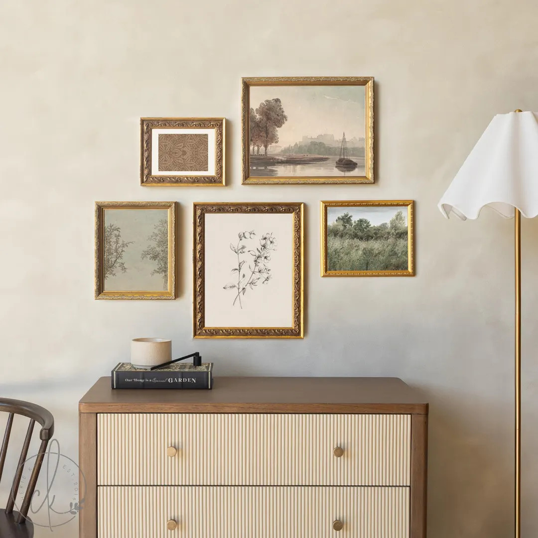 Framed Wall Art Set | Vintage Landscape & Botanical Prints | Gold Frame Gallery Wall Decor | G11 ... | Etsy (US)