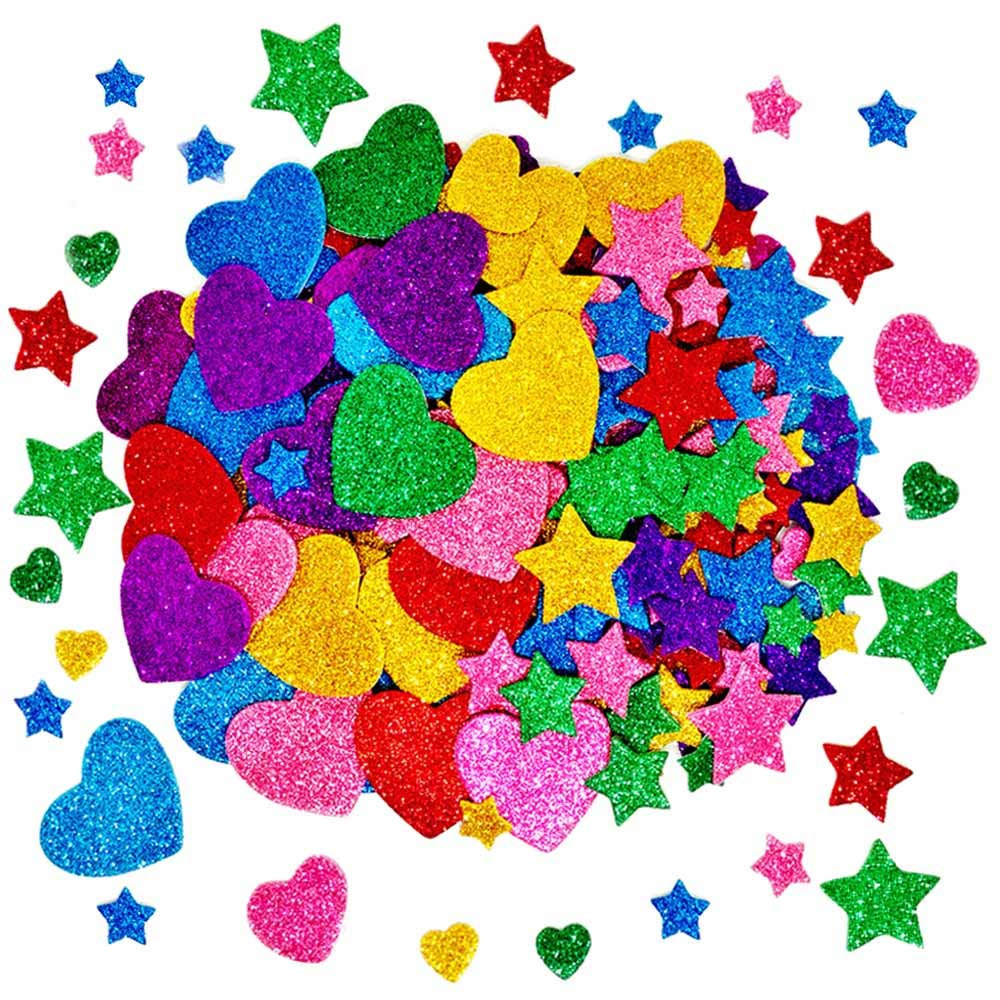 260 Pieces Colorful Glitter Foam Stickers Self Adhesive Stars Mini Heart Shapes Glitter Stickers,... | Amazon (US)