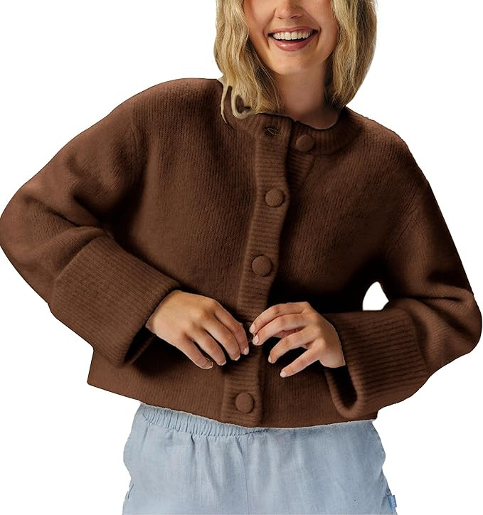GTLIAE Women's Cardigans Lightweight Button Sweaters Casual High-Folded Sleeve Knit Jacket Cozy F... | Amazon (US)