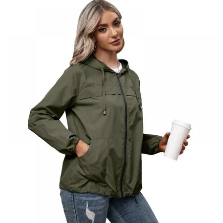 Popvcly Womens Raincoat Windbreaker Waterproof Lightweight Packable Hooded Rain Jacket(Green M) | Walmart (US)