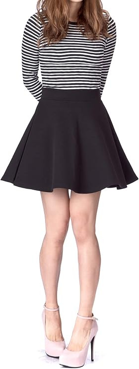 Basic Solid Stretchy Cotton High Waist A-line Flared Skater Mini Skirt | Amazon (US)