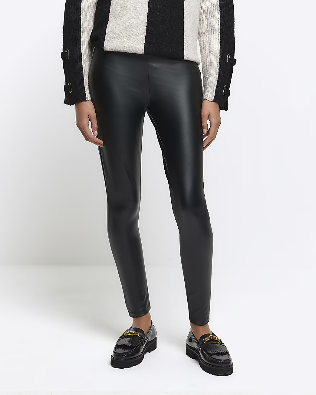 Black high waisted coated leggings | River Island (UK & IE)