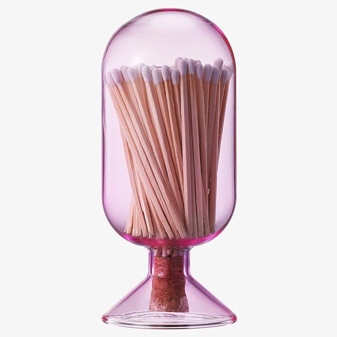Glass Match Cloche with Striker - Pink Includes 100 Match Sticks with Cork Stopper - Perfect Fire... | Amazon (US)