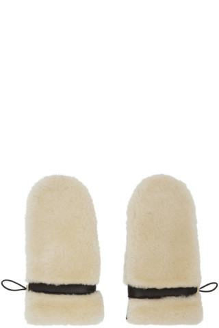 Brown & Beige Shearling Mittens | SSENSE