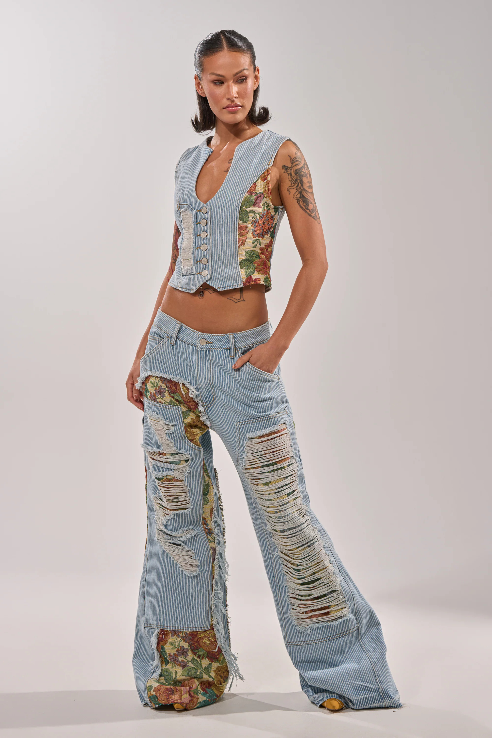 GUESS WHO STRIPE DENIM WITH BROCADE | AKIRA