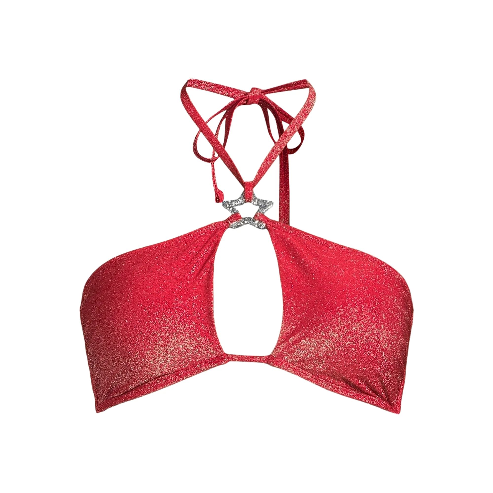 No Boundaries Juniors’ Lurex Star Ring Bikini Top, Red, Sizes S-XL | Walmart (US)