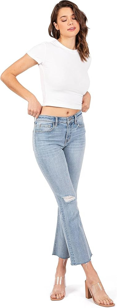 VERVET Womens Juniors Cropped Kick Flare Raw Hem Jeans | Amazon (US)