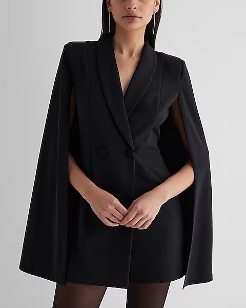 Double Breasted Padded Shoulder Cape Sleeve Romper | Express