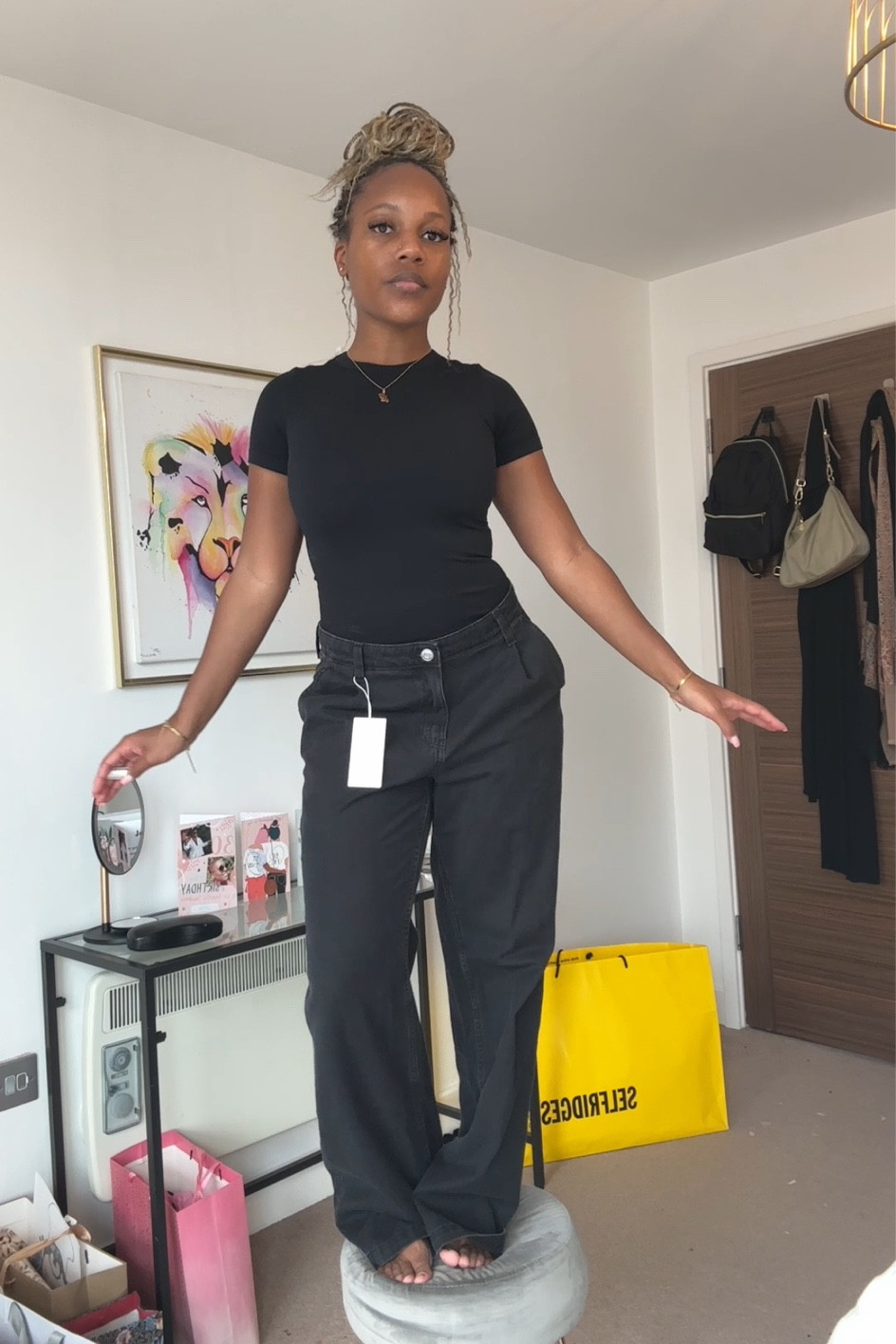 Mango washed black denim straight leg jeans - I wear a size 10.