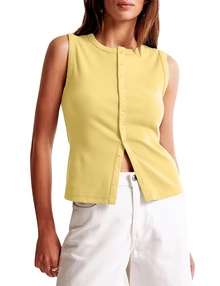 BAIGRAM Women Button Down Fitted Ribbed Tank Tops Cute Summer Sleeveless Vest Tops Going Out Y2K ... | Amazon (US)