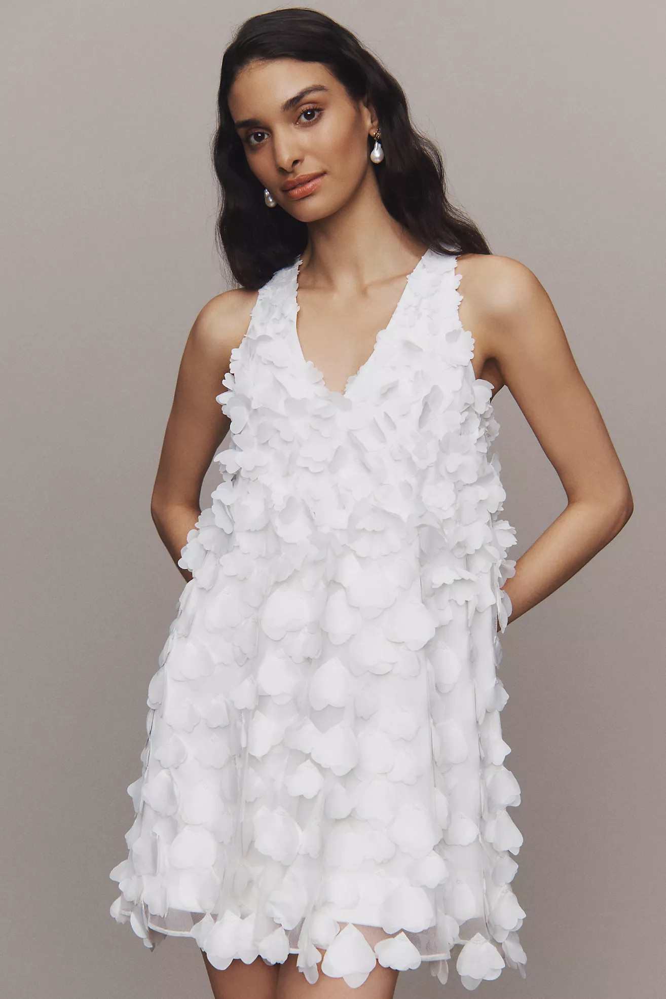 BHLDN Sleeveless 3D Floral V-Neck Swing Mini Dress | Anthropologie (US)