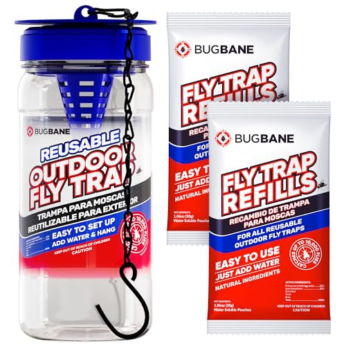 Fly Traps Outdoor Fly Trap for Patio with 2 Non-Toxic Dissolvable Bait Refills. Reusable Hanging Bug Catcher Killer for All Filth Flies for Outside Bug Control Yard Ranch. Hanging Chains Included | Amazon (US)