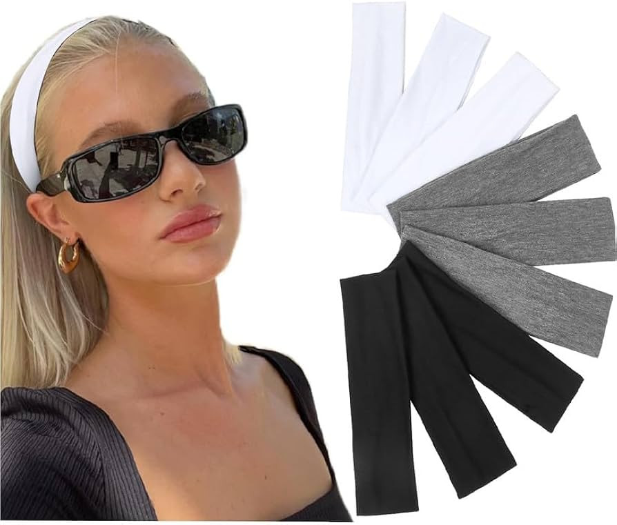 Fashionable Hair Accessories for Women: Non-Slip Elastic Cloth Headbands in Black and White, 9 Pa... | Amazon (US)
