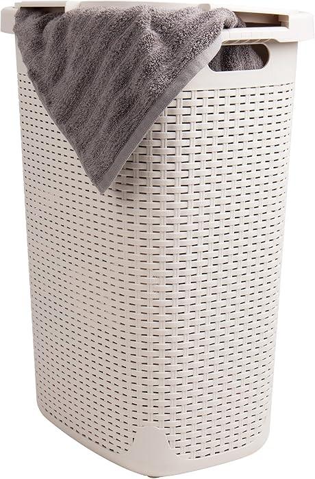 Mind Reader Slim Laundry Hamper with Lid, 60L Clothes Basket, Premium Wicker Design, Plastic, Ivo... | Amazon (US)