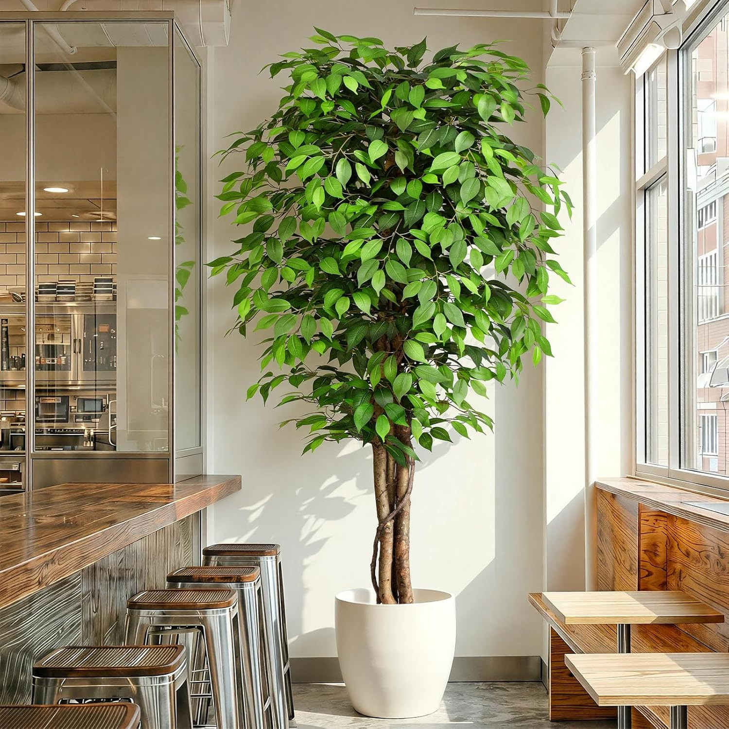 7ft Large Ficus Artificial Trees with Natural Curved Trunks, 84" Tall Lush Faux Tree for Home Dec... | Amazon (US)