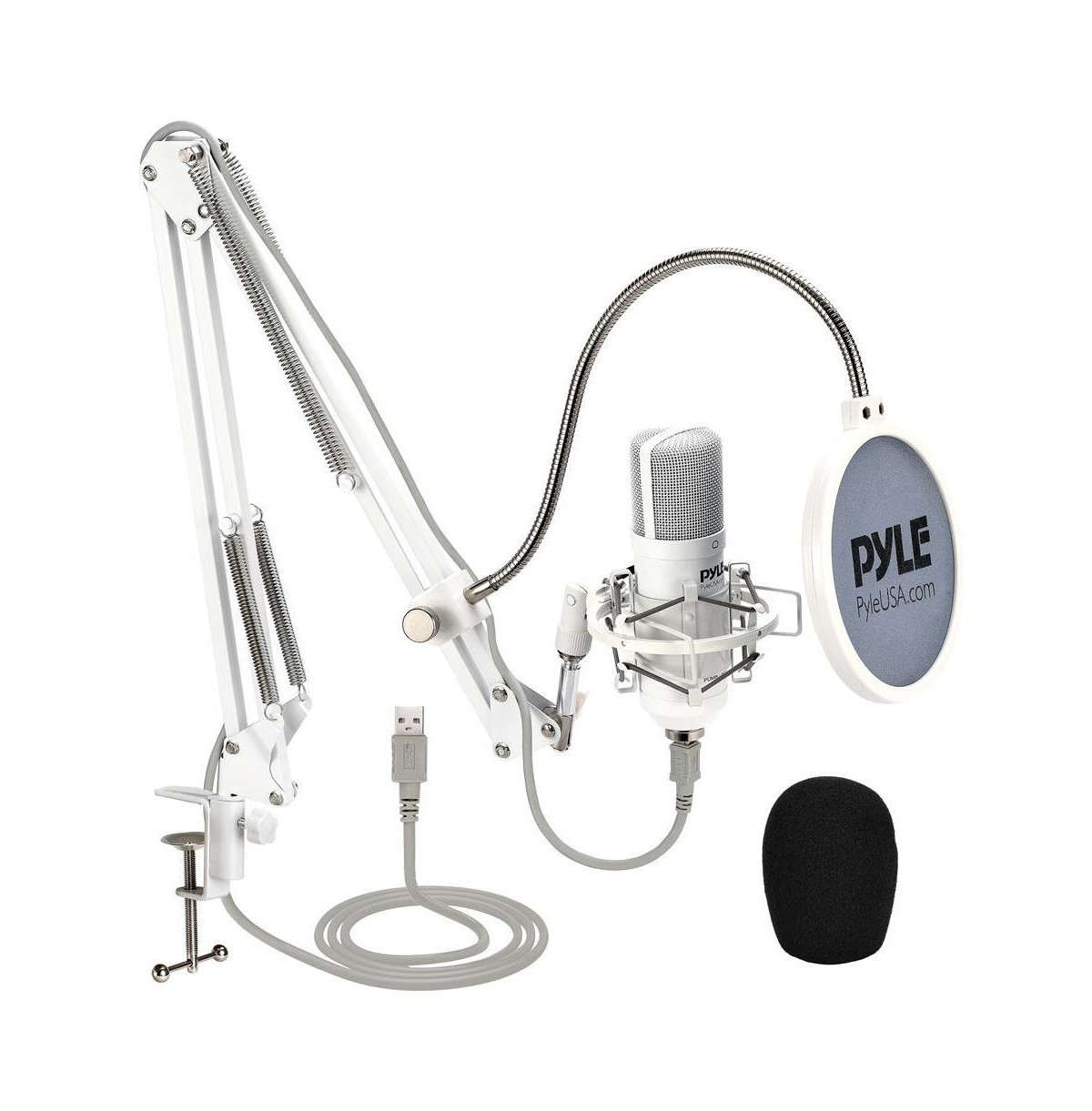 Pyle Usb Podcast Microphone Kit, Cardioid Condenser, with Shock Mount, Boom Arm, and Pop Filter - White | Macy's