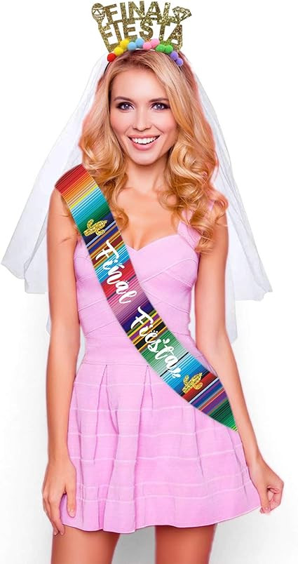 Mexican Final Fiesta Bachelorette Veil Final Fiesta Headband with Pom Pom Final Fiesta Sash Mexic... | Amazon (US)