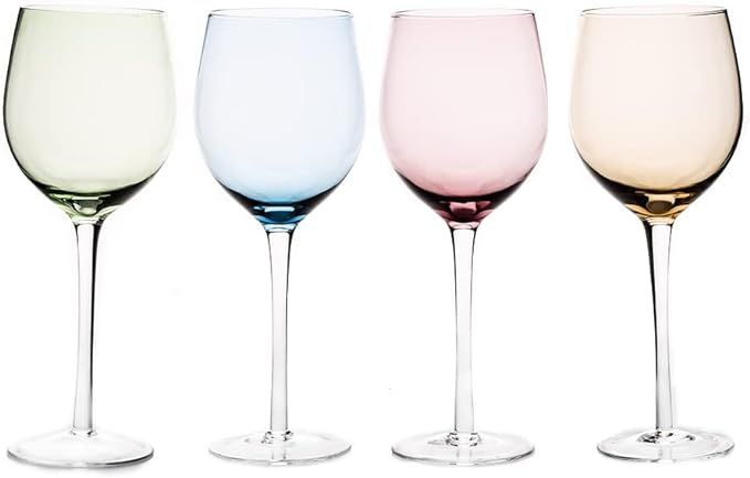 EVEREST GLOBAL Colored Glass Goblet 15.72 oz set of 4, Red or White Wine Glasses for Parties, Dat... | Amazon (US)