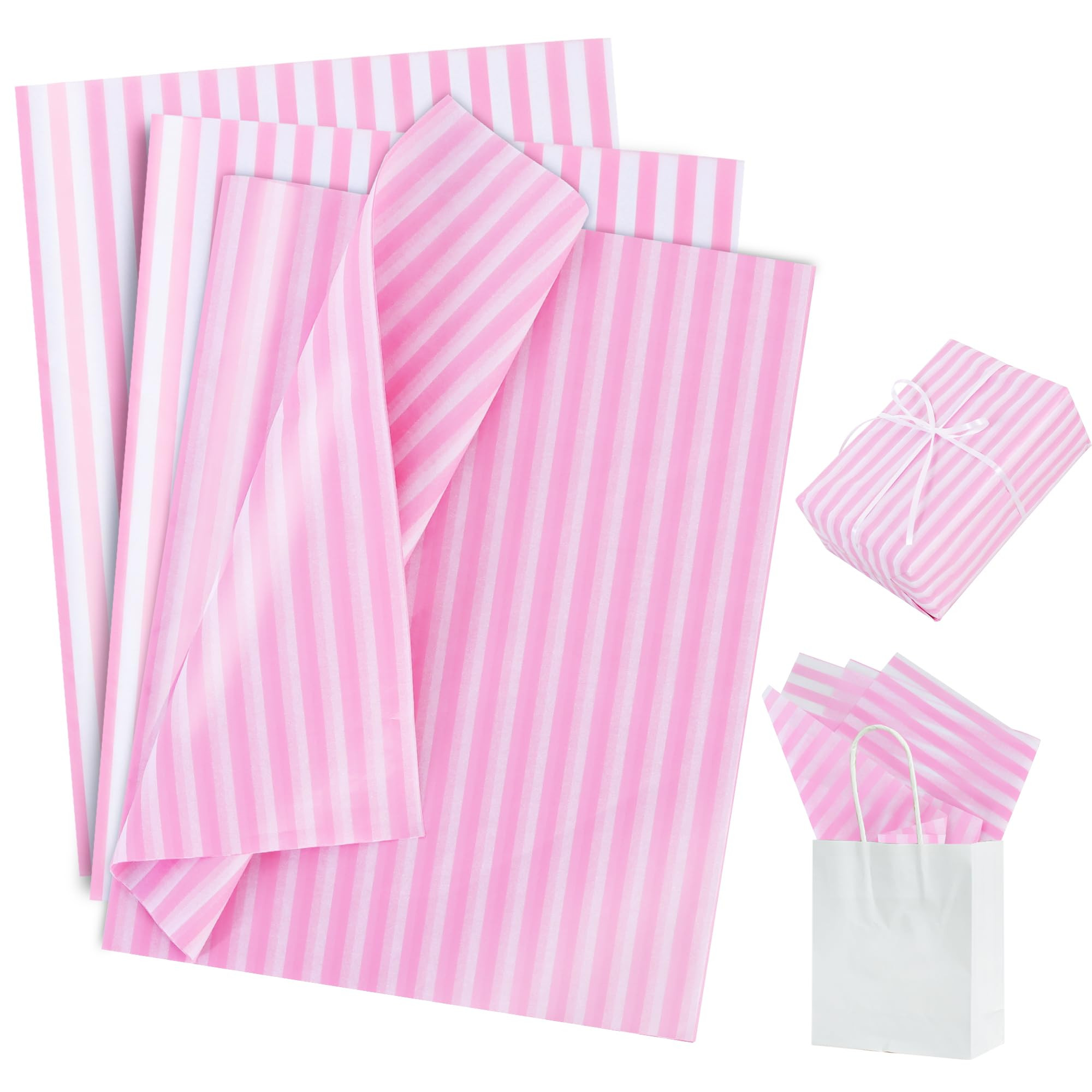 BEISHIDA Light Pink Pin Stripe Tissue Paper Bulk,Wrapping Tissue Paper for Gift Bags, 14 x 20 Inc... | Amazon (US)