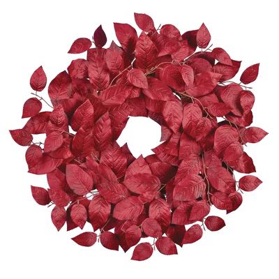 Collections Etc Burgundy Leaves Fall Hanging Artificial Wreath | Target